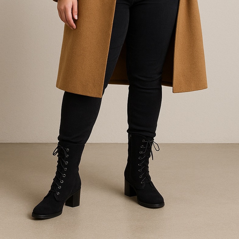La Canadienne Black Suede Lace-Up Heeled Boots